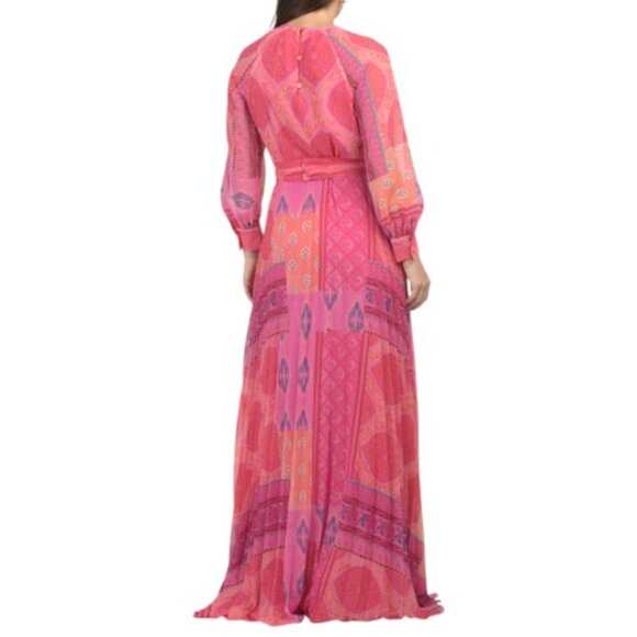 TERI JON Chiffon Overlay Printed Gown With Pleated Skirt - Picture 2 of 2